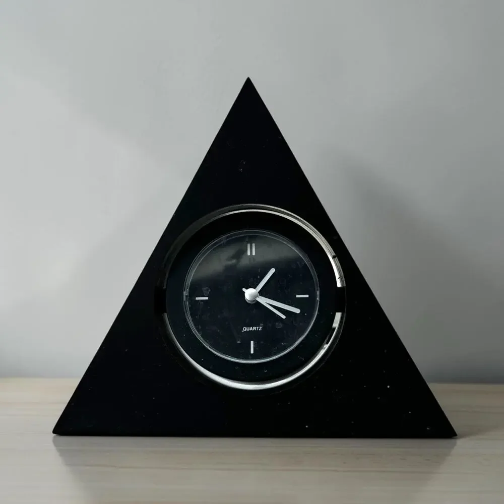 Vintage Triangle Desk Clock Black Geometric Shelf Clock Quartz Minimalist Decor